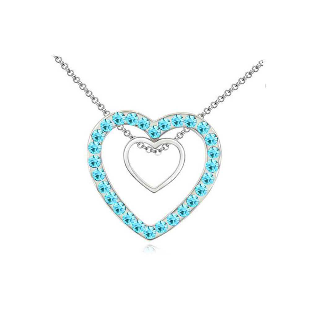 Charles William Double Silver Two Hearts Pendant Crystal Blue Stones Necklace Christmas Gift Present UK