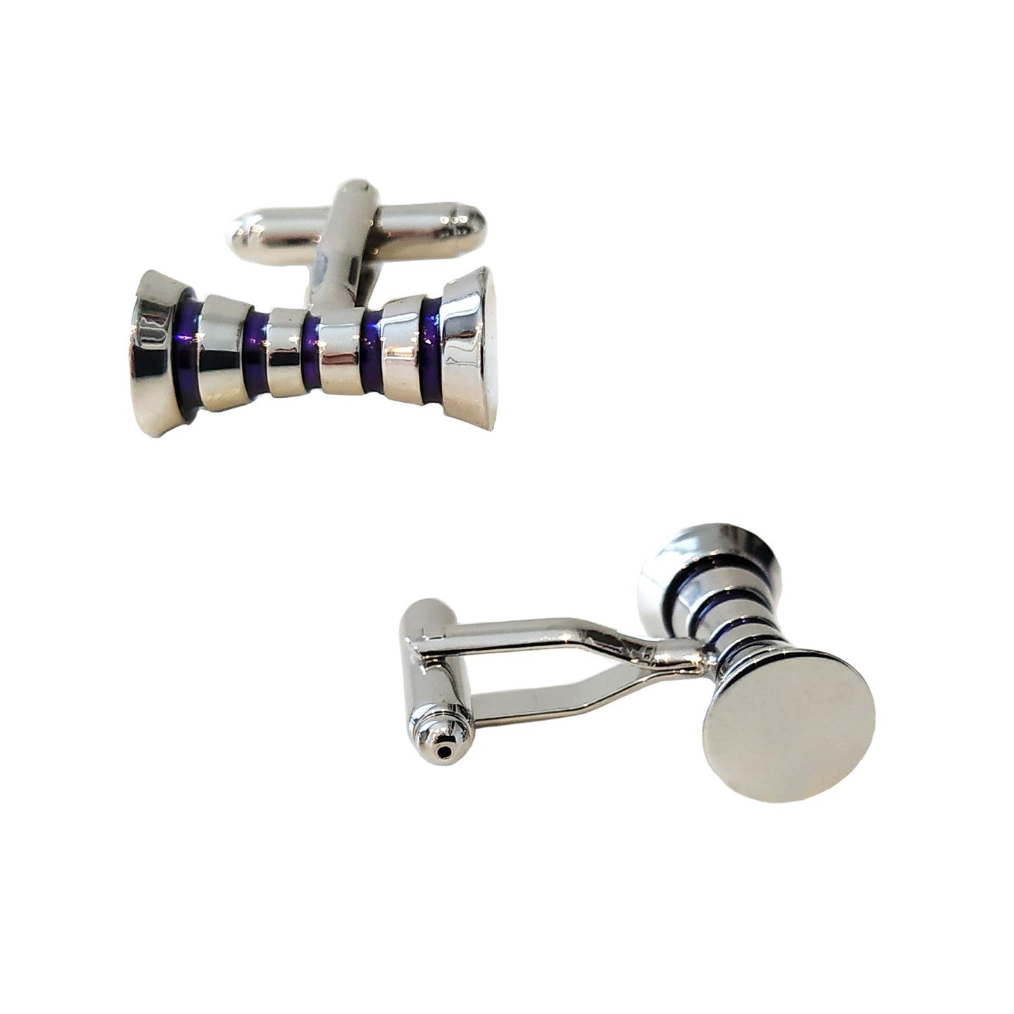 Charles William Silver Tone Stainless Steel Barrel Style Cufflinks With Purple Rim Design Formal Wedding Business