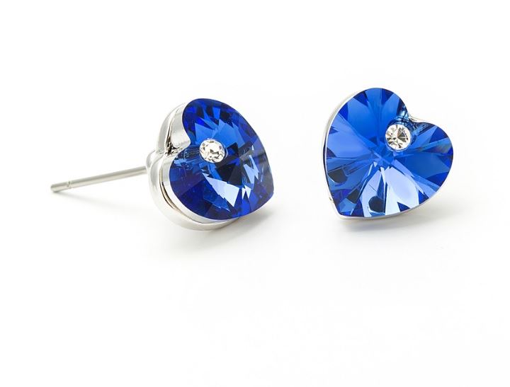 Austrian Crystal Stone And Elements Dark Blue Heart Shaped Rhinestone Stud Earrings UK Seller