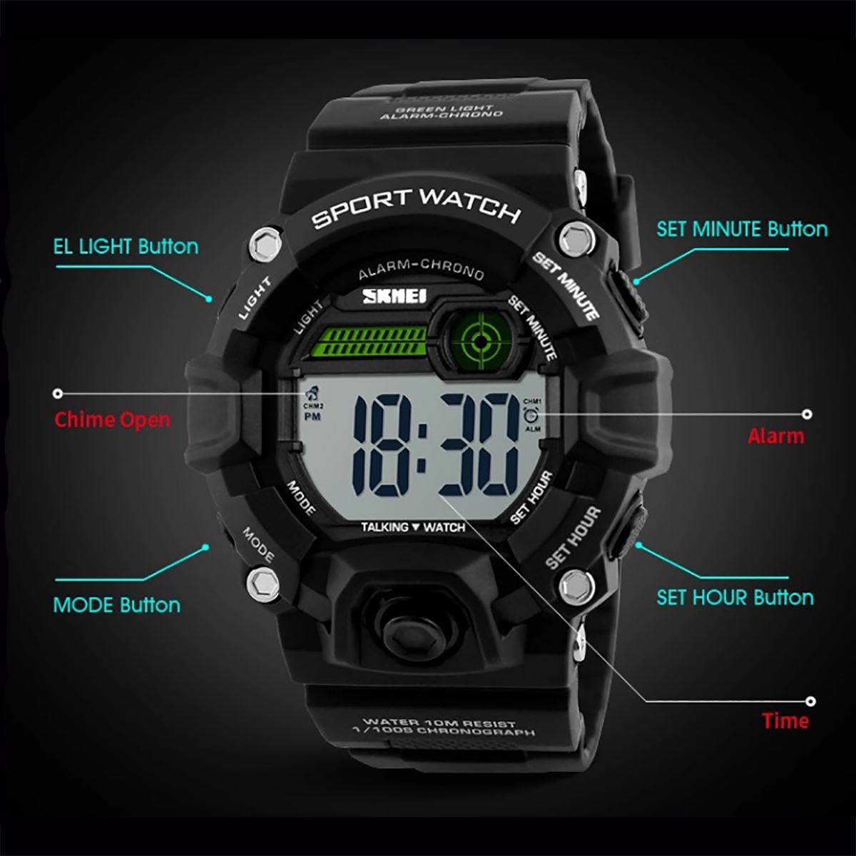 Skmei Large Display Digital Watch Camouflage Loud Alarm Cam 50m Sports Watch UK Seller