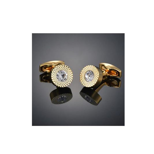 Charles William Premium Gold Cufflinks Round Diamond Fashion Look