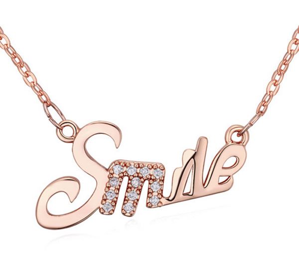 Women's Rose Gold Girls 'Smile' Happy Pendant Necklace With Real Crystal Elements UK