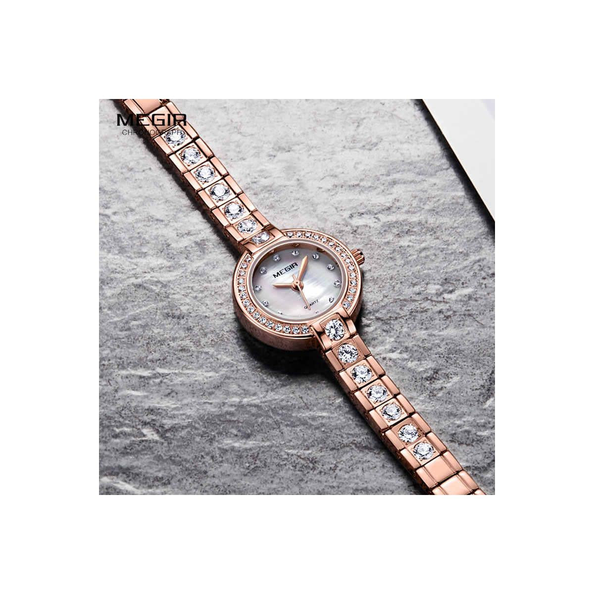 Megir Ladies Round Quartz Analogue Luxury Watch Rose Gold Smart Watches Leather