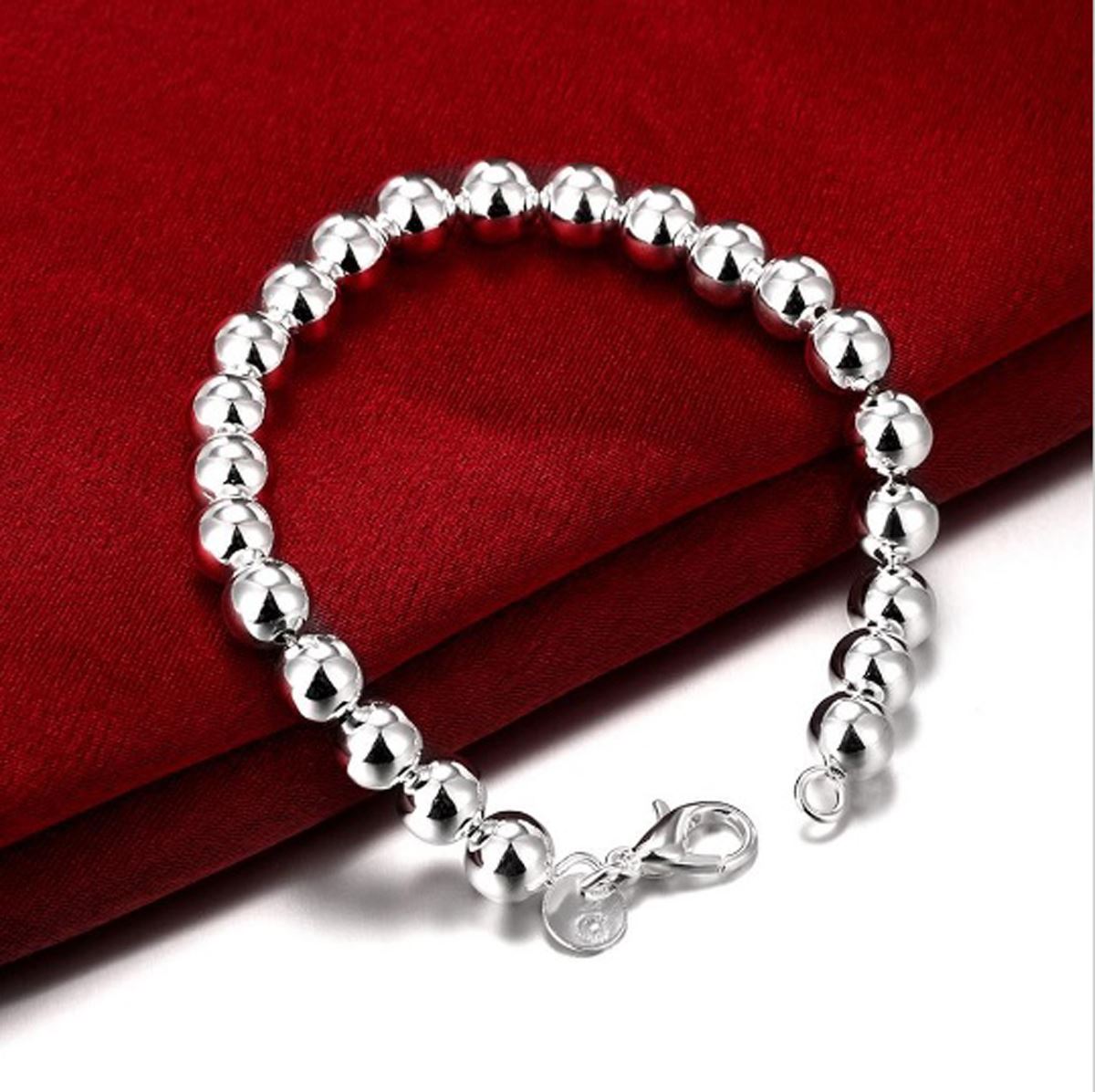 Women's Ladies Small Beads Ball Silver Plated Bracelet Bangle Gift UK BG1724