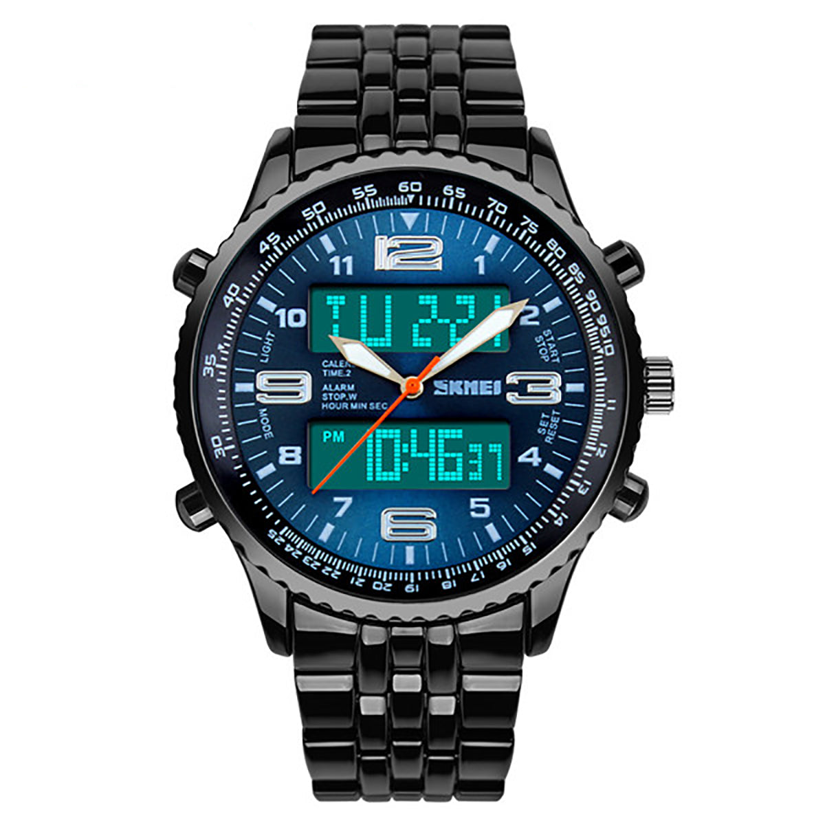 Skmei Mens Blue Large Dual Time Clear Analogue And Digital Display Watch Stopwatch Alarm 30m Water Resistant