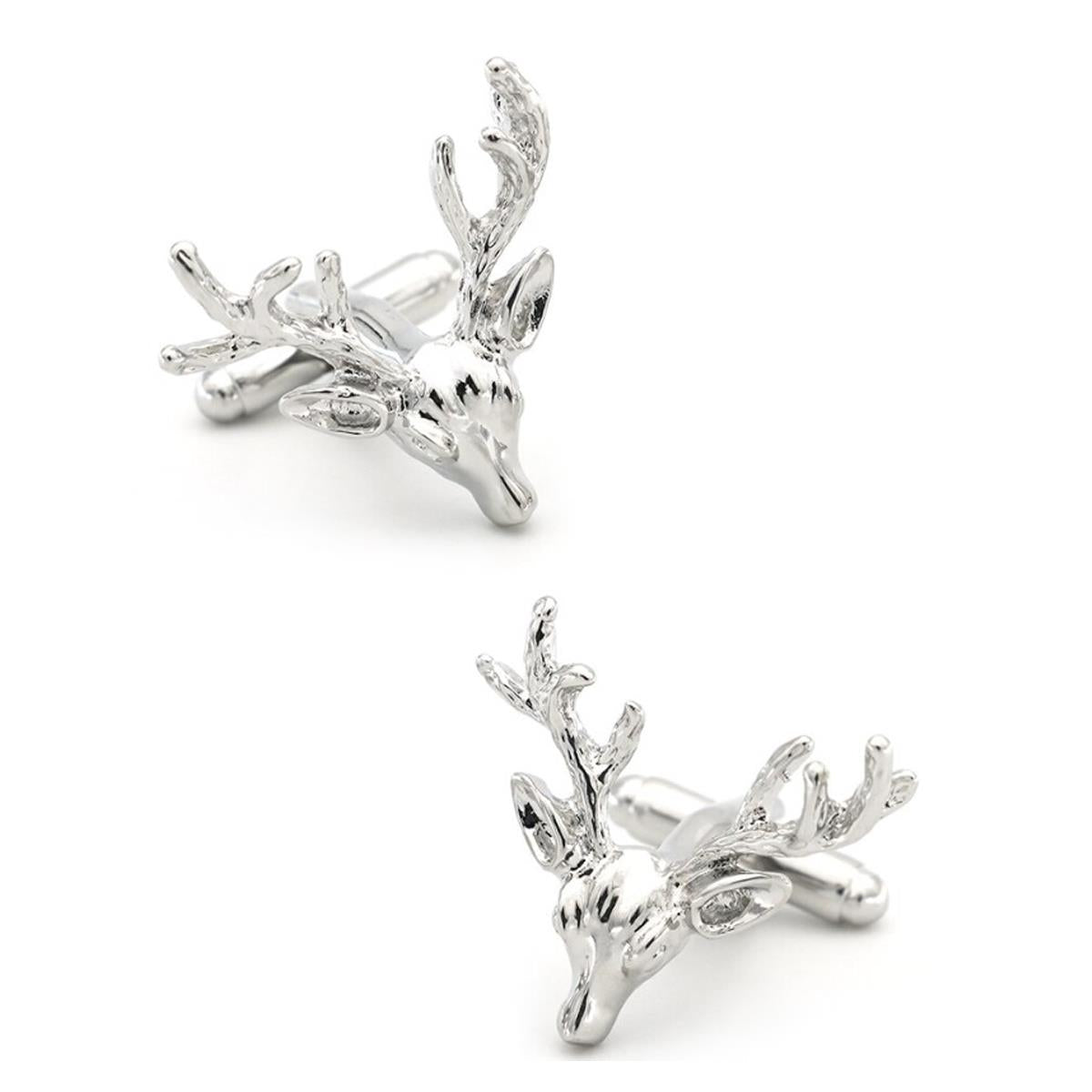 Charles William Silver Deer Cufflinks Stag Head Present Party Bambi Hen Antler Animal Safari