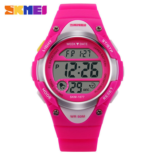 Skmei Boys And Girls Kids Pink Blue Or Black Digital Watch With Stopwatch Alarm Light Ages 6-13