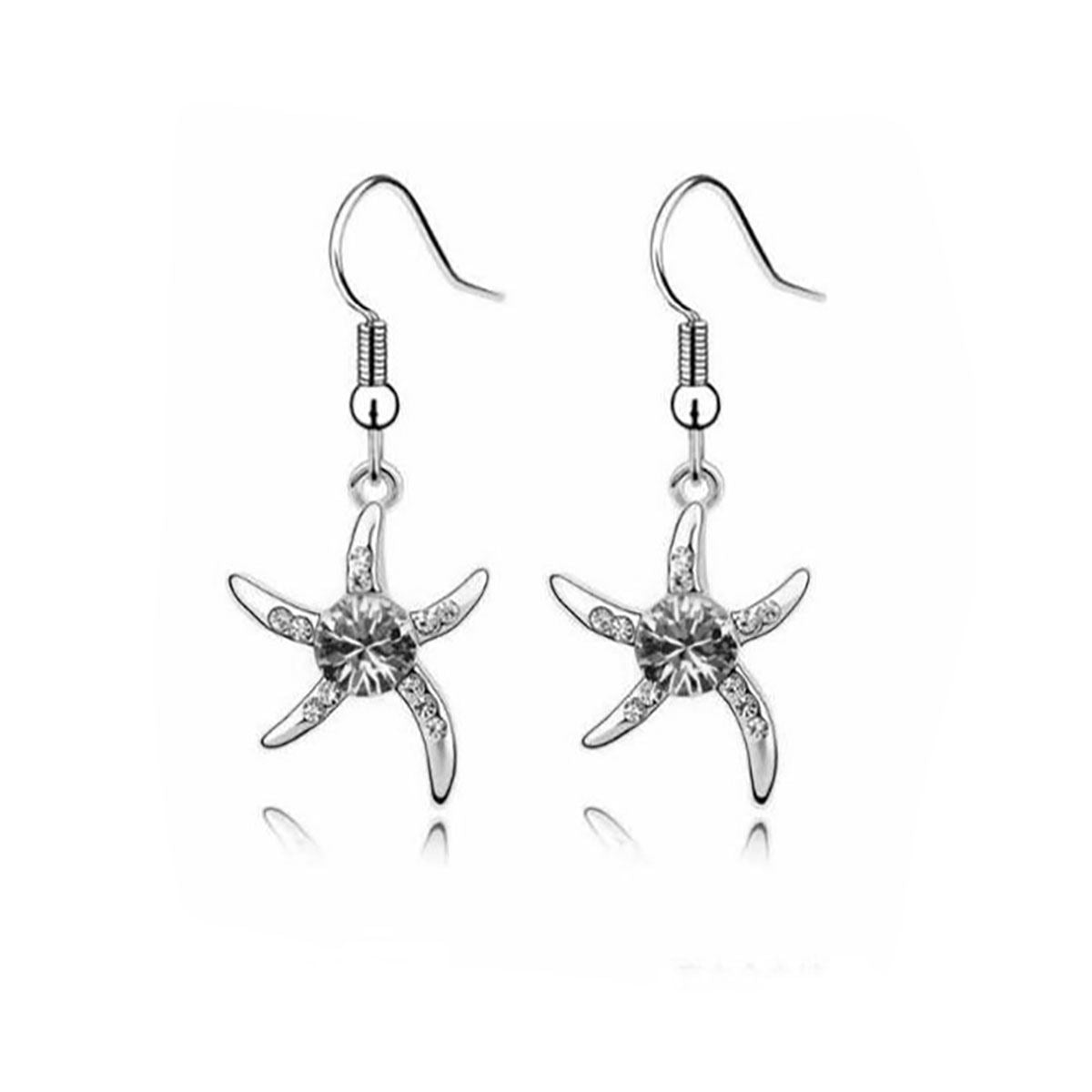 Women's Silver Starfish Necklace & Earring Set Crystal Stone Present Gift UK