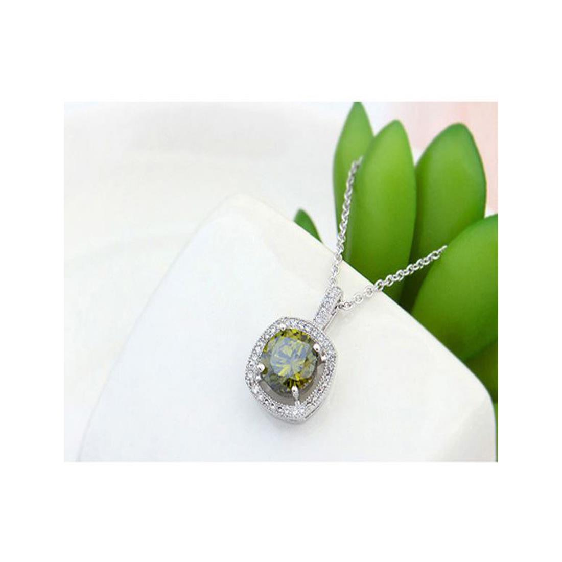 Women's Square Large Olive Crystal Stone Pendant Necklace Beautiful Accessory UK Seller