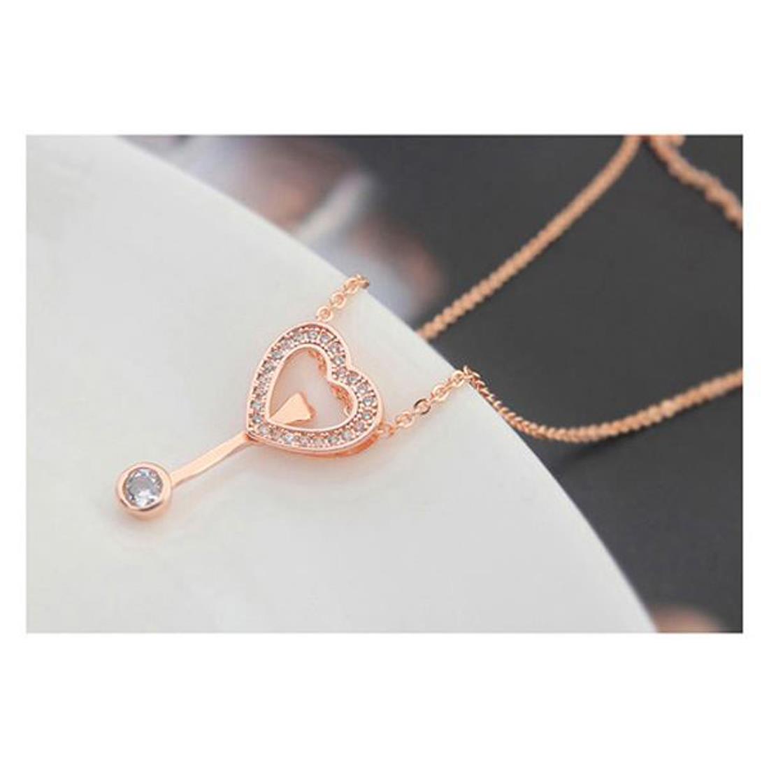 Women's Love Heart Arrow Necklace Pendant Rose Gold With Encrusted Crystal Stones UK