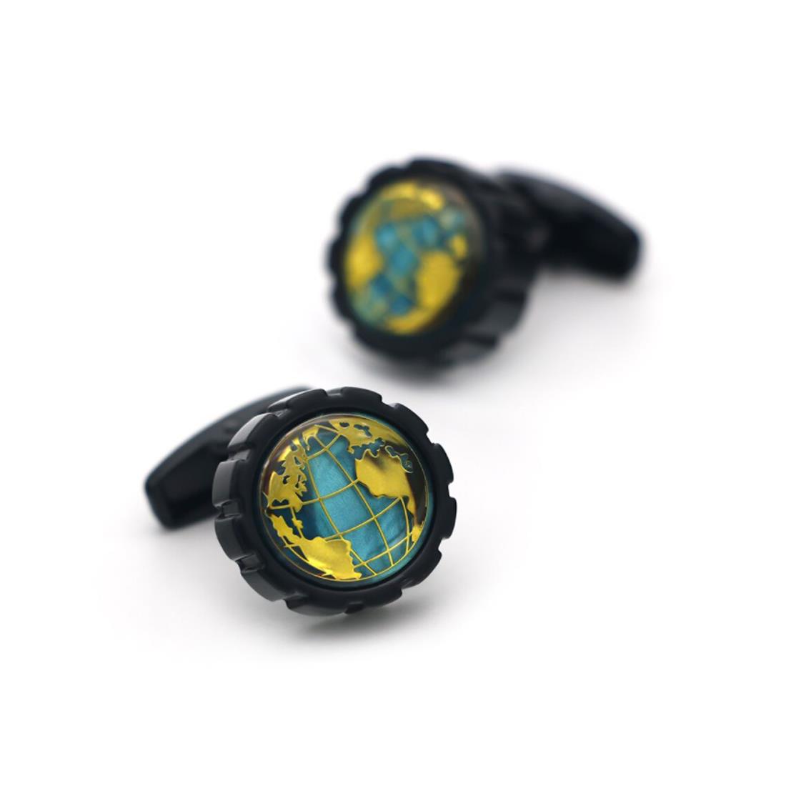 Charles William Round Premium Gold Black Cufflinks Globe Map Atlas Earth Shirt Fashion