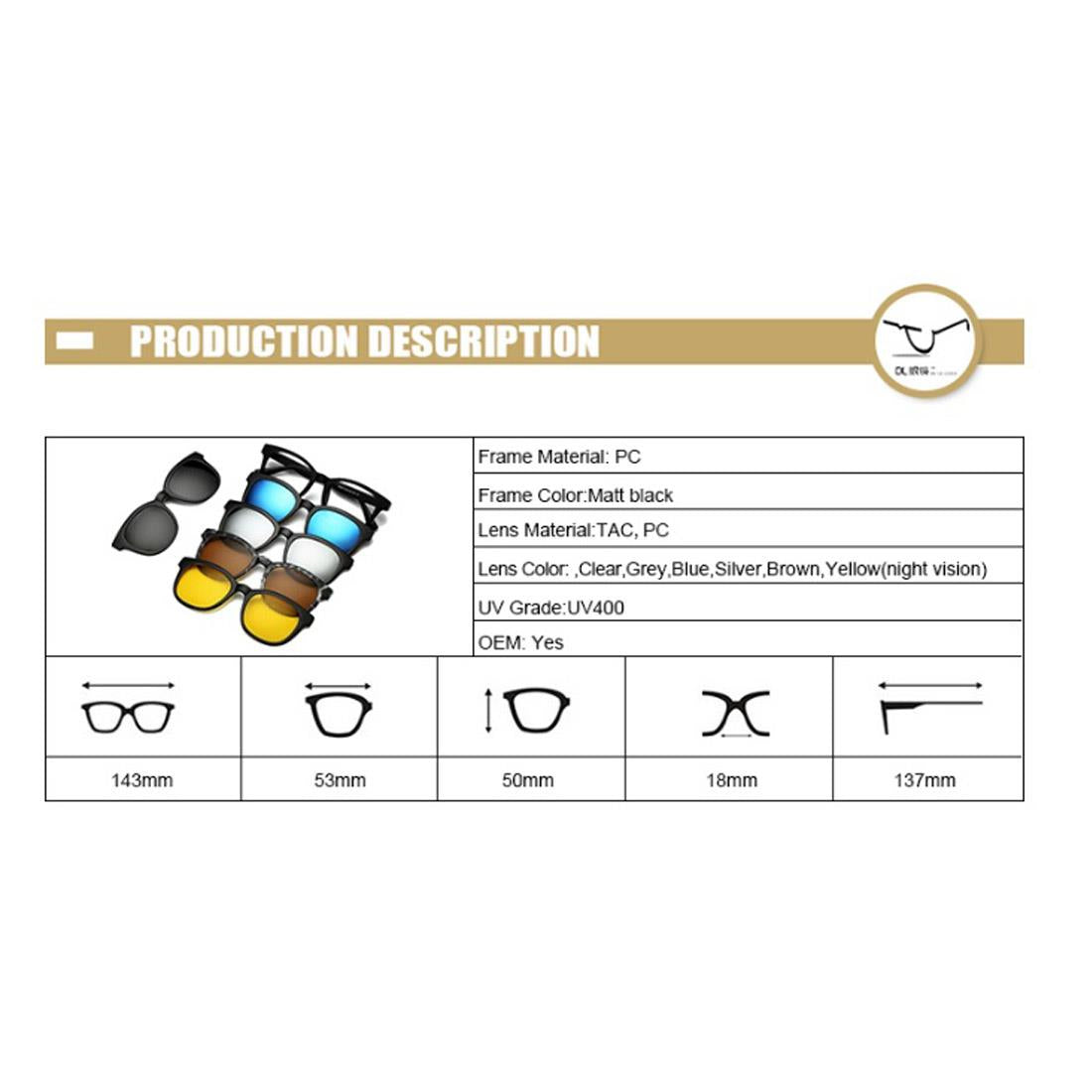 Charles William 5 Pack Lenses Sunglasses Sun Clip On UV400 Polarised Protection Glasses FREE CASE