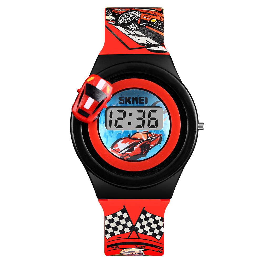 Skmei Childrens Kids Digital Watch Girls Boys Basic Simple Time And Date Revolving Car Red