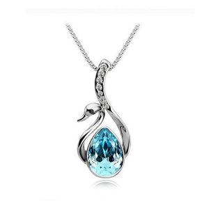 Sky Blue Stone Swan Necklace Pendants Silver Plated from Charles William