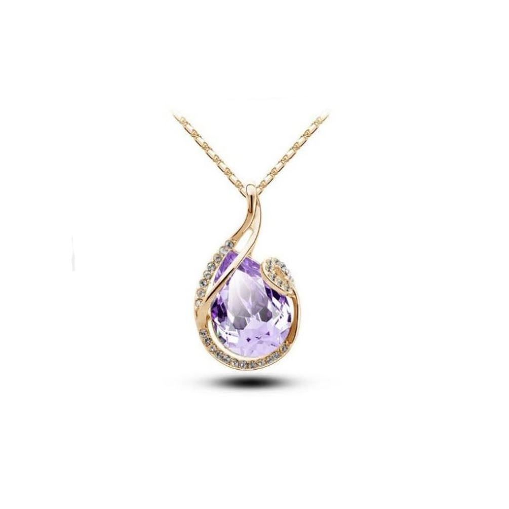 Women's Large Light Purple Teardrop Stone Pendant Necklace Gold Tone Cradle With Stones