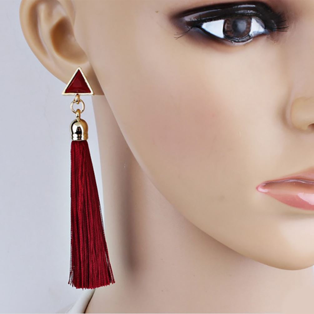 Red Drop Tassle Tassel Earrings Dress Fashion Present Gift Ladies Girls Womans