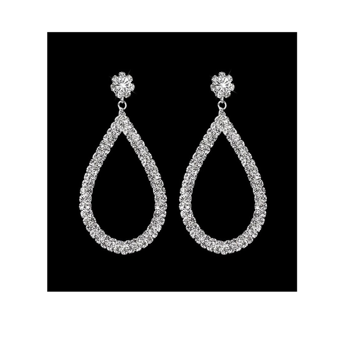 Ladies Premium Large Teardrop Earing Celebrity Fashion Silver Circle Stones Jewellery Earrings UK