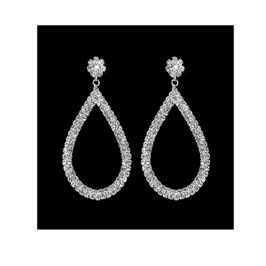 Ladies Premium Large Teardrop Earing Celebrity Fashion Silver Circle Stones Jewellery Earrings UK