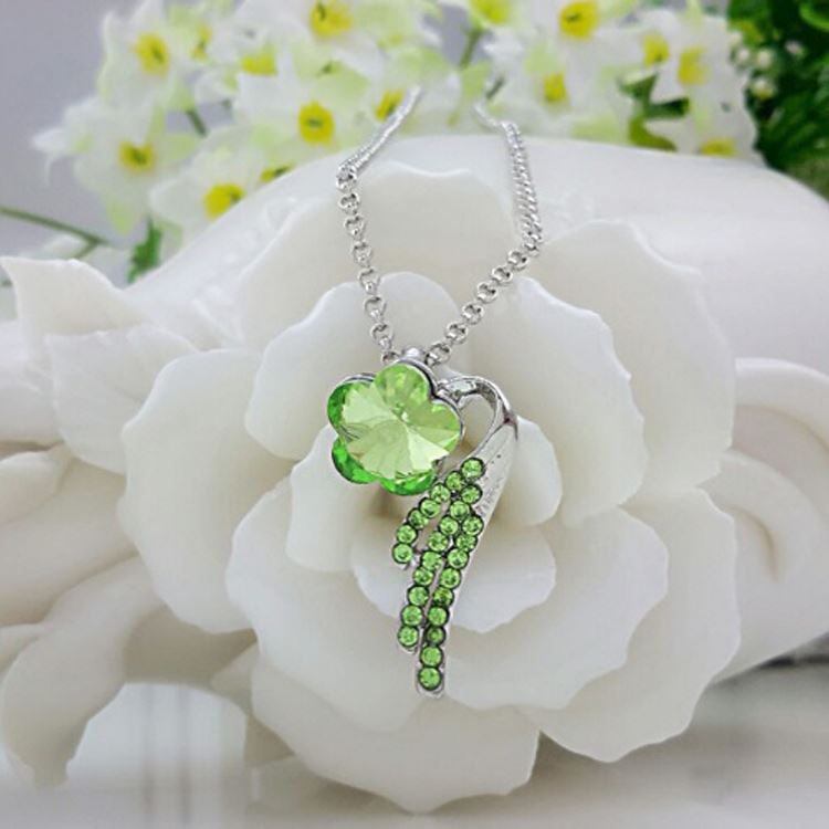 Charles William Women's Flower Petal Pendant Necklace Jewellery Green Crystal Stone Gift UK Seller