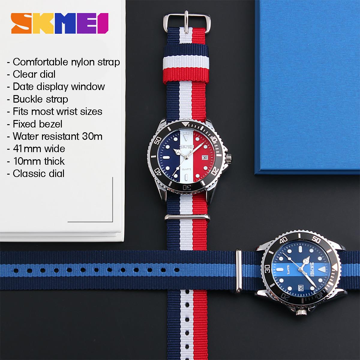 Skmei Casual Mens Watch Clear Dial Comfortable Material Strap Date Display Classic Blue