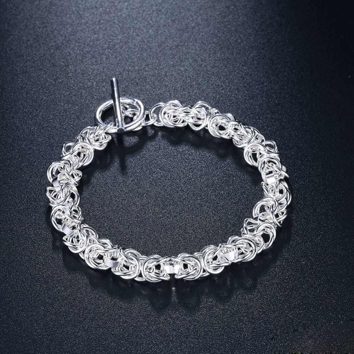 Women's Ladies Intricate Silver Plated Chain Bracelet With Toggle Clasp Close Modern Design UK Seller