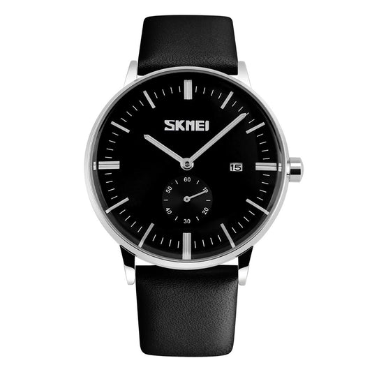 Skmei Mens Black Classic Watch Genuine Comfort Leather Strap Date Display SK9083