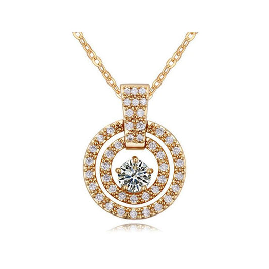 Women's Round Sun Circular Pendant Necklace Crystal Elements Gold UK