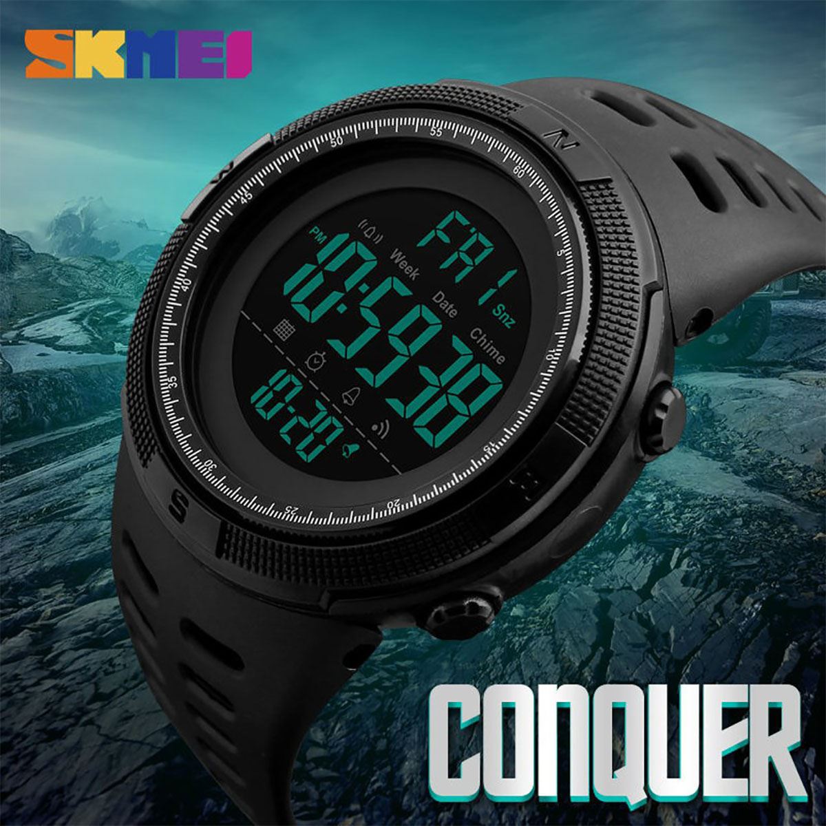 Skmei Mens Large Display Digital Watch Resin Strap Stopwatch Alarm DG1251