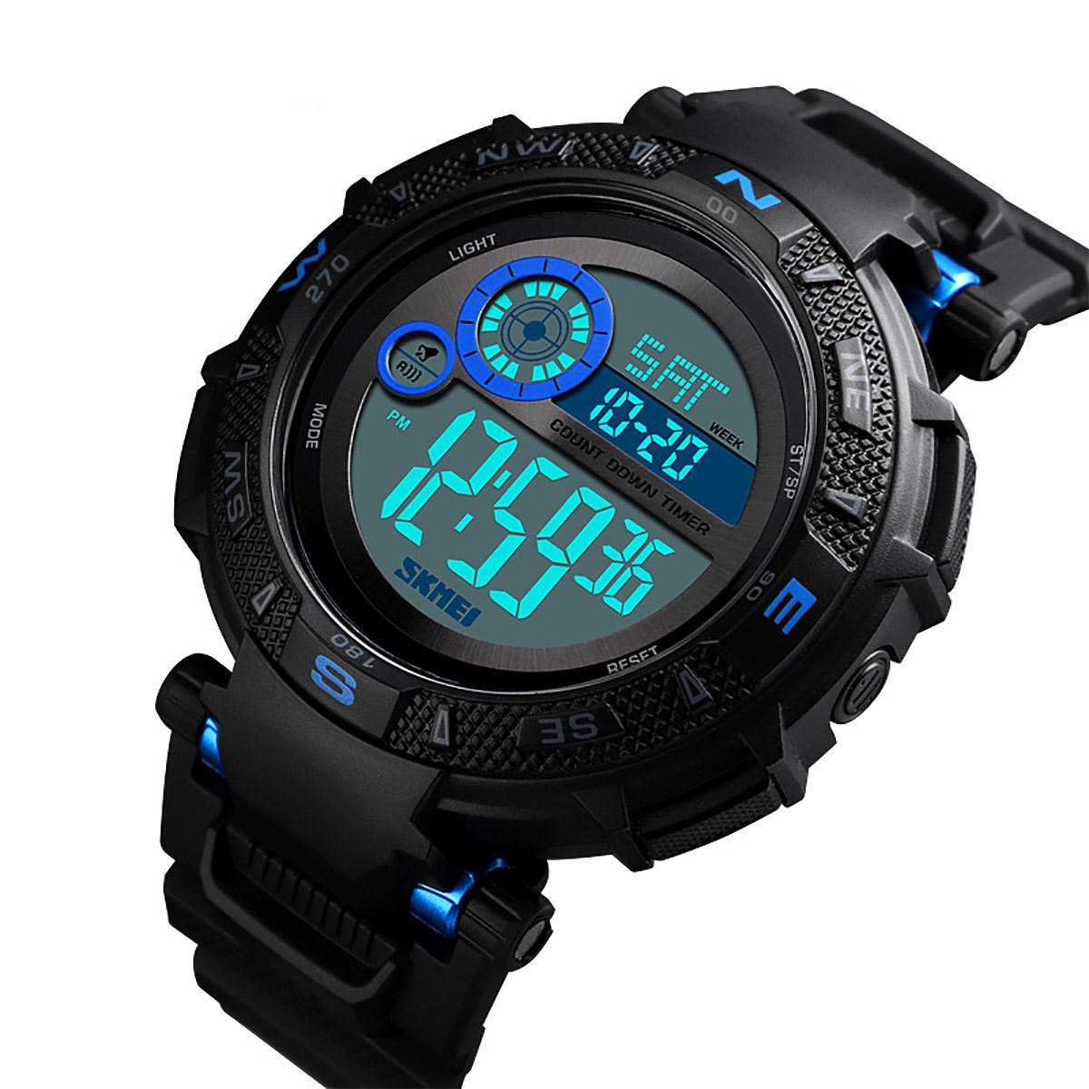 Skmei Mens Large Dial Digital Watch Day Date Alarm Stopwatch Tough Sports Watch DG1467BLU