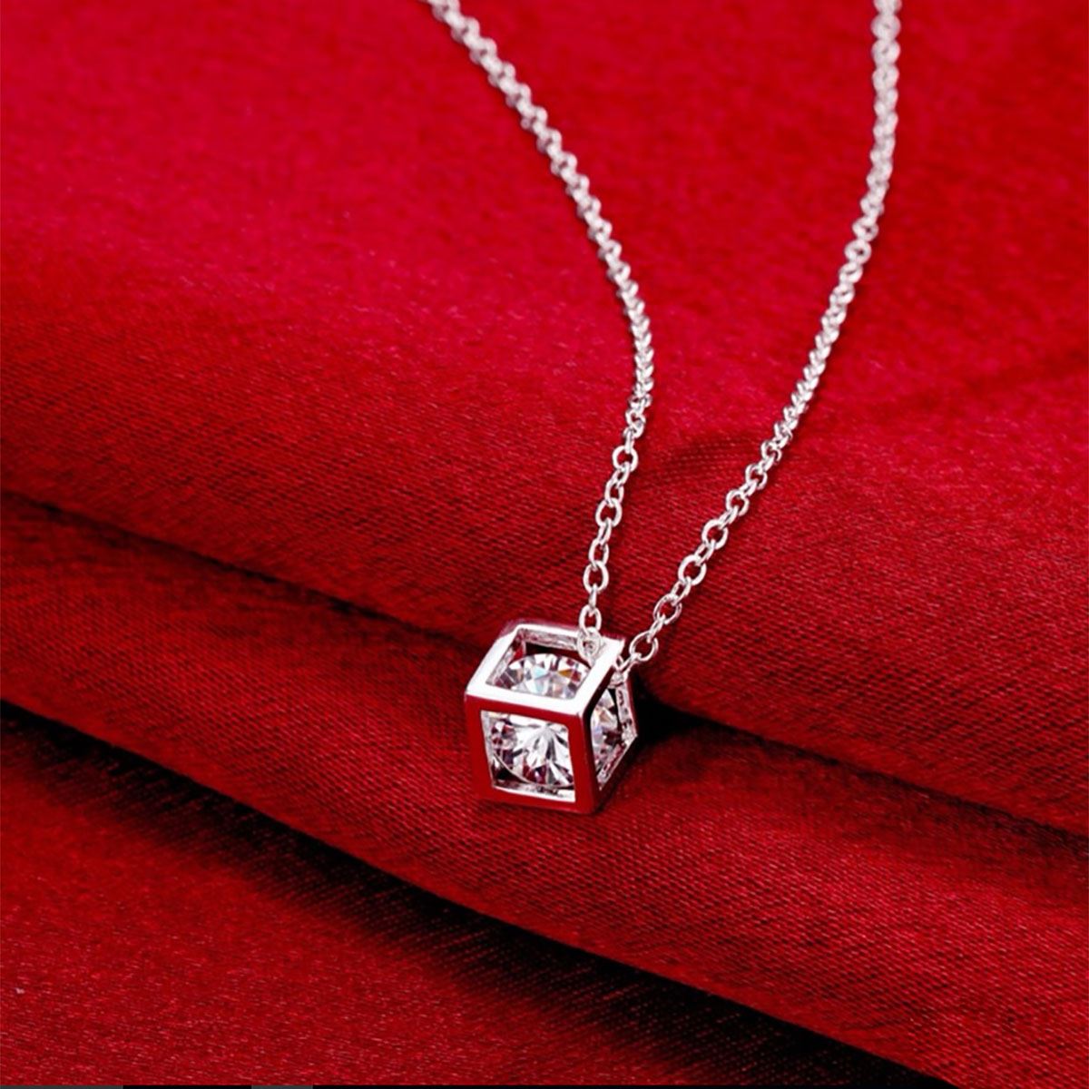 Charles William Women's Girl's Silver Cube Necklace With Crystal Stone Unique Gift Stocking Filler UK