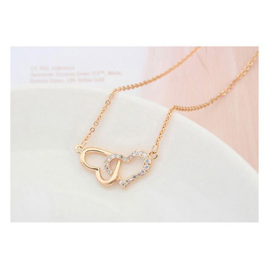 Women's Gold Beautiful Intertwined Double Heart Pendant Necklace Crystal Elements UK