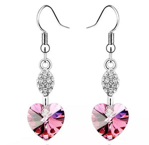 Heart Shaped Dangle Light Pink Earrings Fashion Women Crystal Rhinestone Charm UK Seller