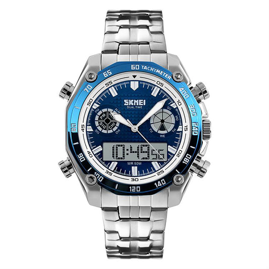 Skmei Blue Mens Dual Time Digital And Analogue Watch With Stainless Steel Strap AD1204BLU