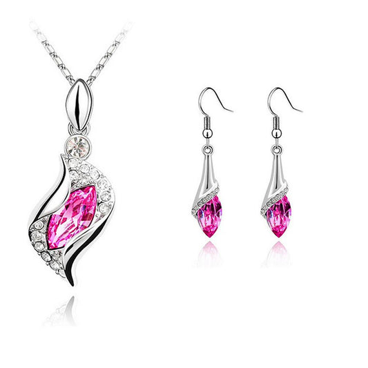 Women's Girls Beautiful Pink Stone Necklace & Earrings Jewellery Set UK Seller BGCW44