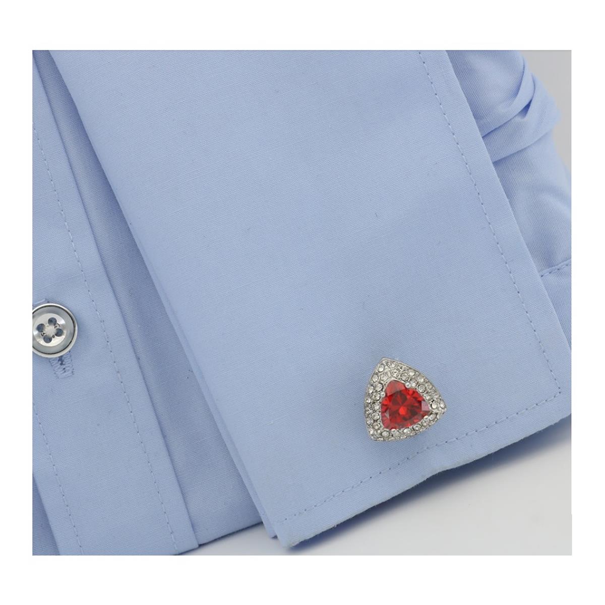 Charles William Red Triangle Crown Crest Shield Shaped Cufflinks Stone Studded Novelty Shirt Cuff Links