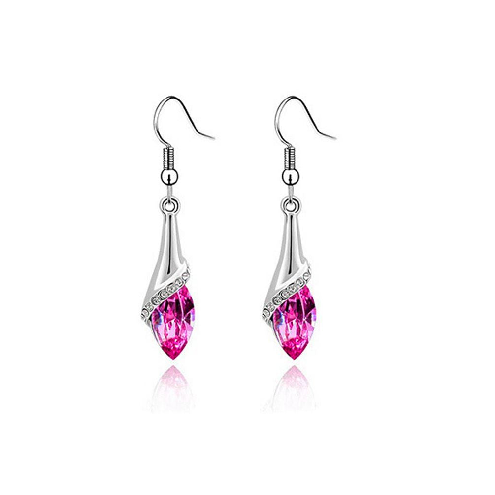 Women's Girls Pink Stone Leaf Fold Drop Earrings Jewellery from Charles William