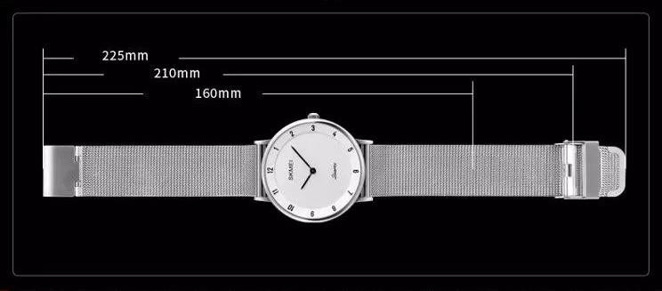 Skmei Mens Watch Classic Silver Dial Ultra Thin Stainless Steel Mesh Strap White Black