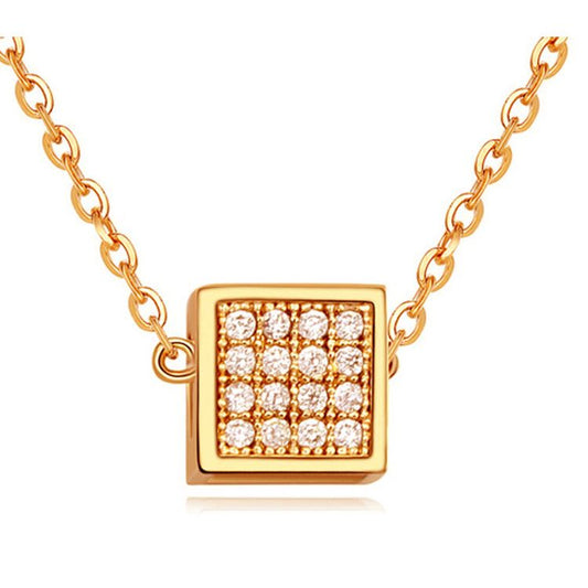 Women's Girls Rose Gold Small  Cube Pendant Necklace With Crystal Elements Gift UK Seller