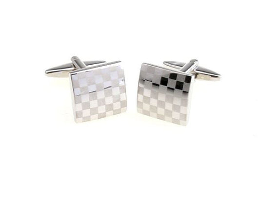 Charles William Cubed Checkerboard Chess Silver Designer smart Cufflinks Wedding Birthday