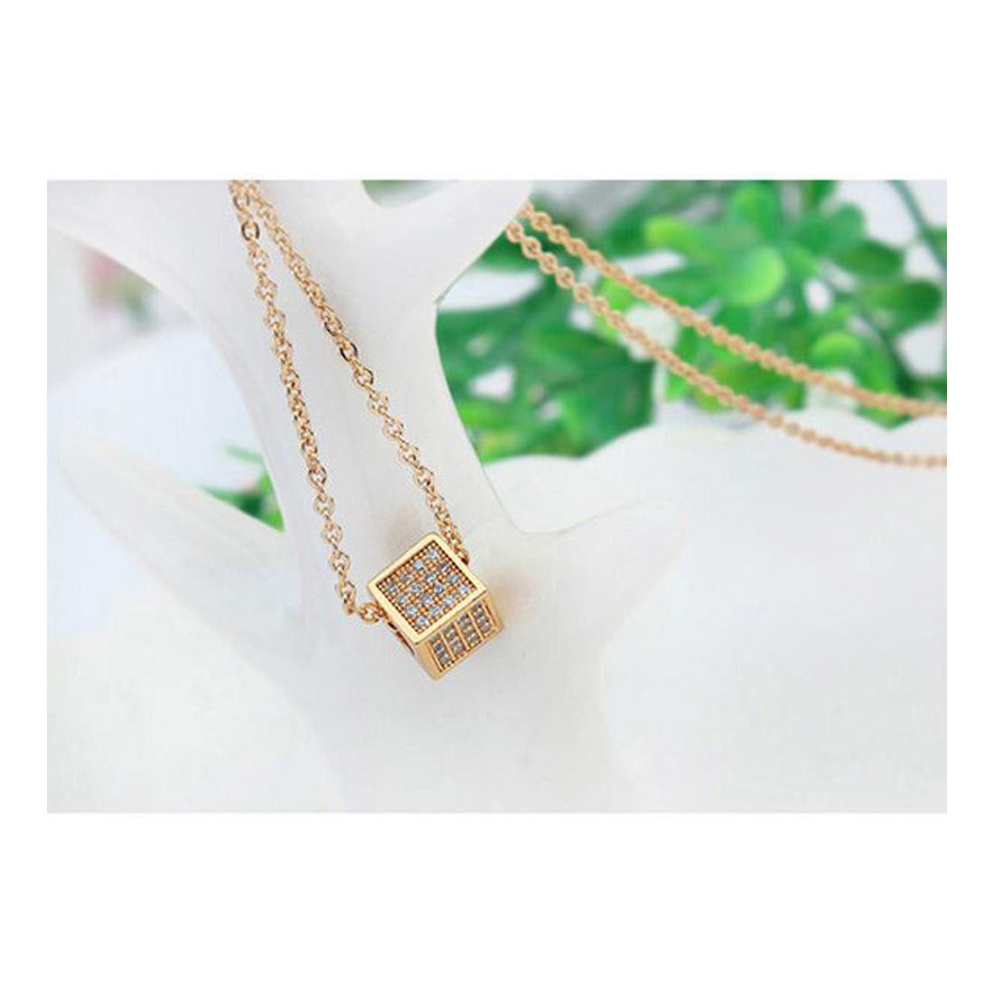 Women's Girls Gold Small  Cube Pendant Necklace With Crystal Elements Gift UK Seller