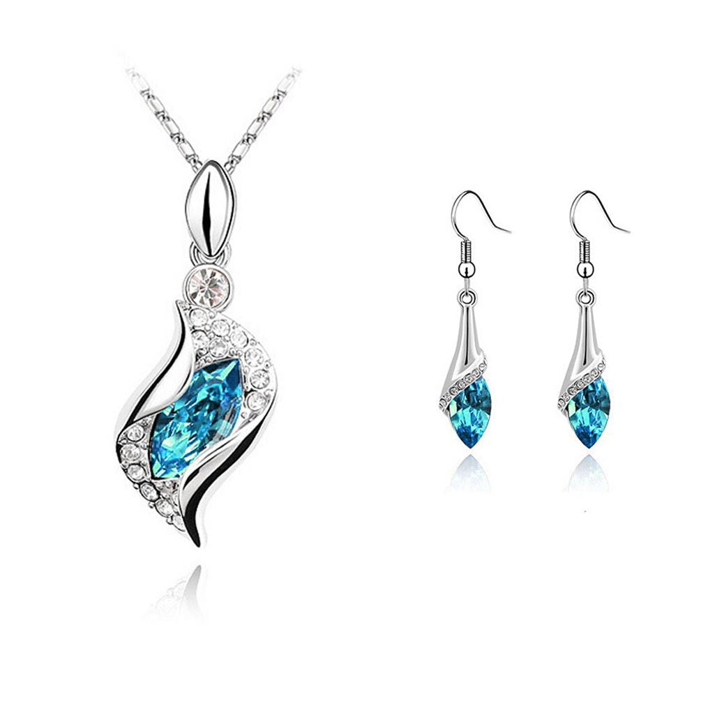 Women's Girls Beautiful Sky Blue Stone Necklace & Earrings Jewellery Set UK Seller BGCW43