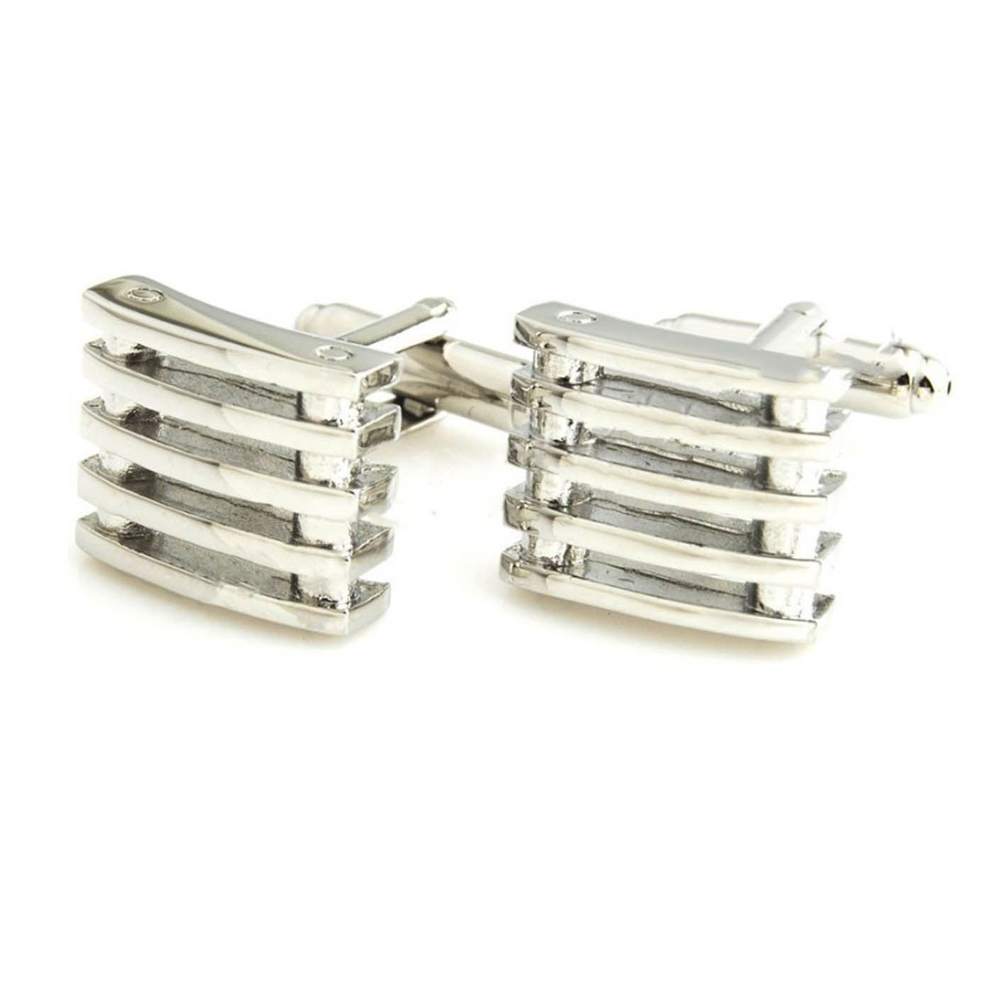 Charles William Elegant Silver 5 Row Lined Barrel Stud Style Cufflinks Wedding Novelty Cuff Link