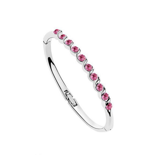 Women Ladies Silver Pink Crystal Elements Christmas Bangle Bracelet Gift Present UK Seller