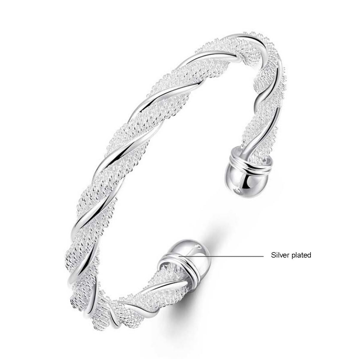 Women's Beautiful Silver Plated Twist Bracelet Bangle Silver Weave Design UK Seller BG1701