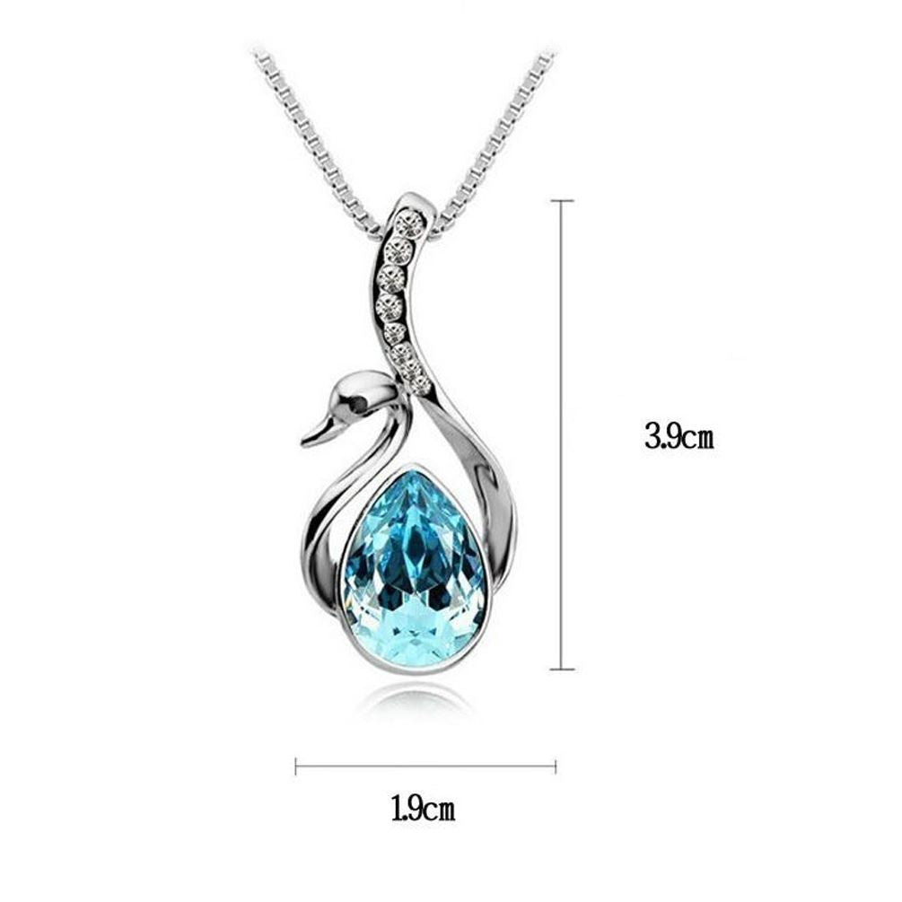 Sky Blue Stone Swan Necklace Pendants Silver Plated from Charles William