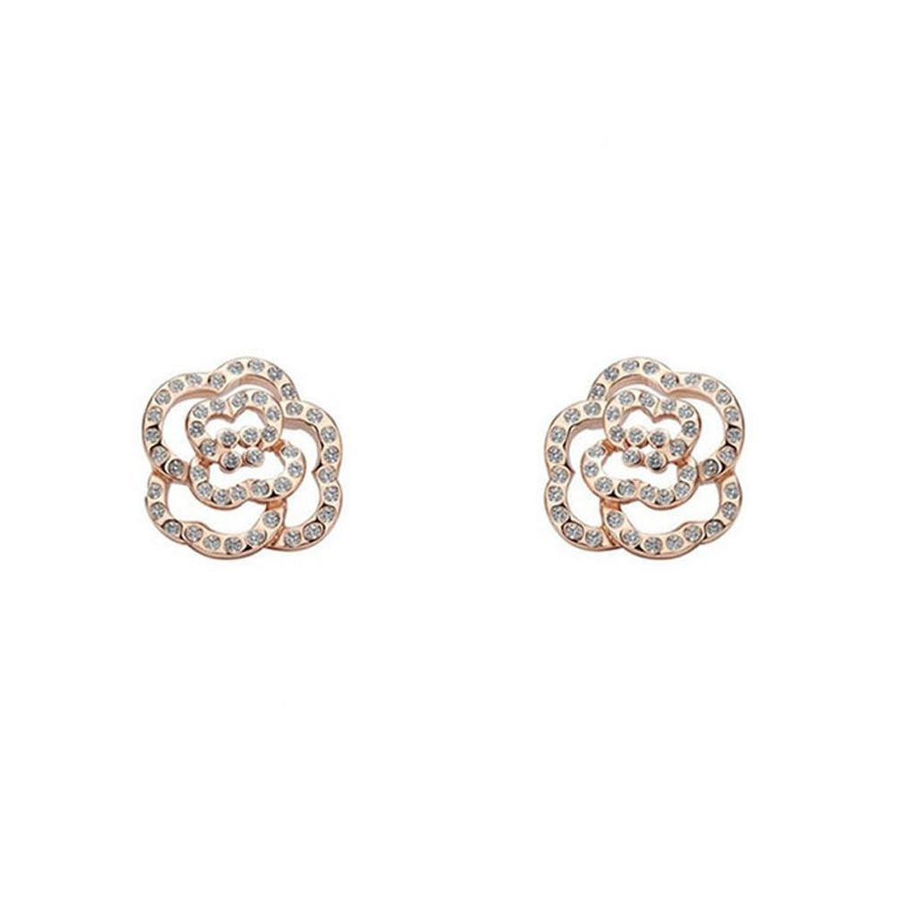 Rose Gold Cubic Zirconia Stones Flower Earrings Ladies Jewellery from Charles William