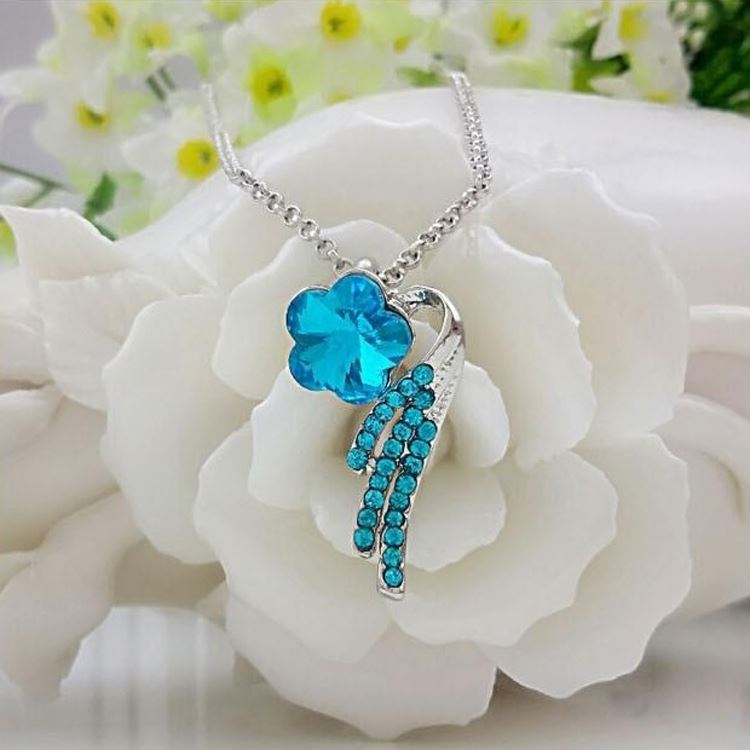 Charles William Women's Flower Petal Pendant Necklace Jewellery Blue Crystal Stone Gift UK Seller