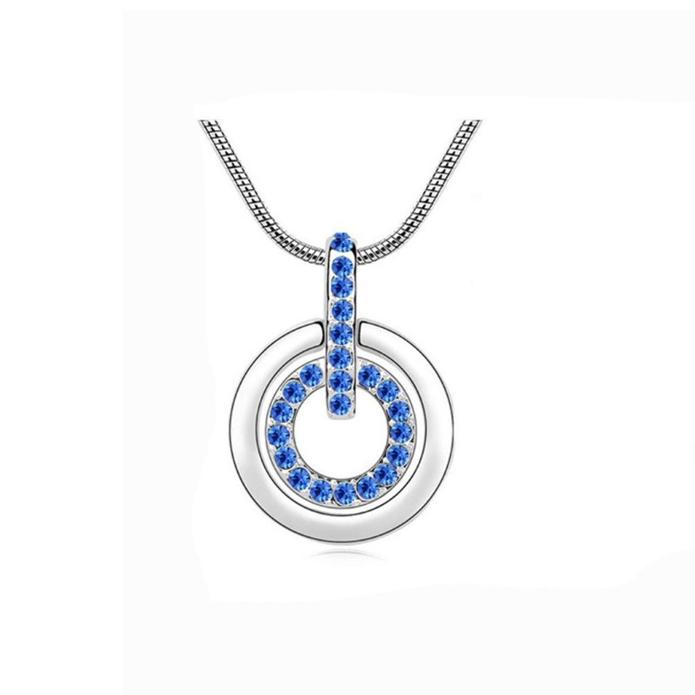 Women's Dark Blue Circle Pendant Necklace Encrusted Crystal Stones Mix & Match UK