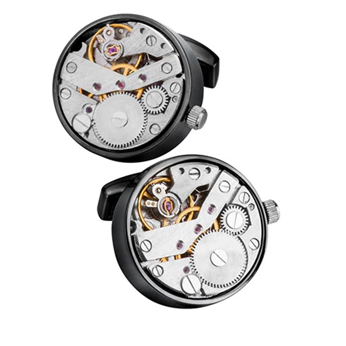 Charles William Black Working Watch Movement Steampunk Cufflinks Vintage Mechanical Gift