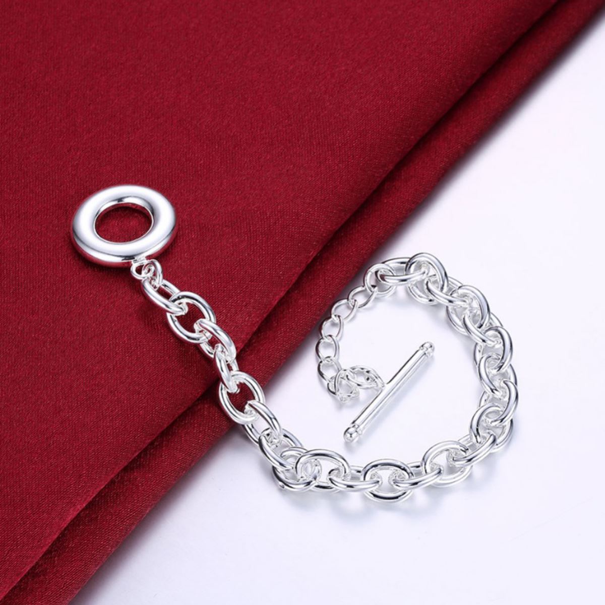 Silver Plated Chain Charm Design Bracelet Bangle With Toggle Close Women's Gift UK Seller